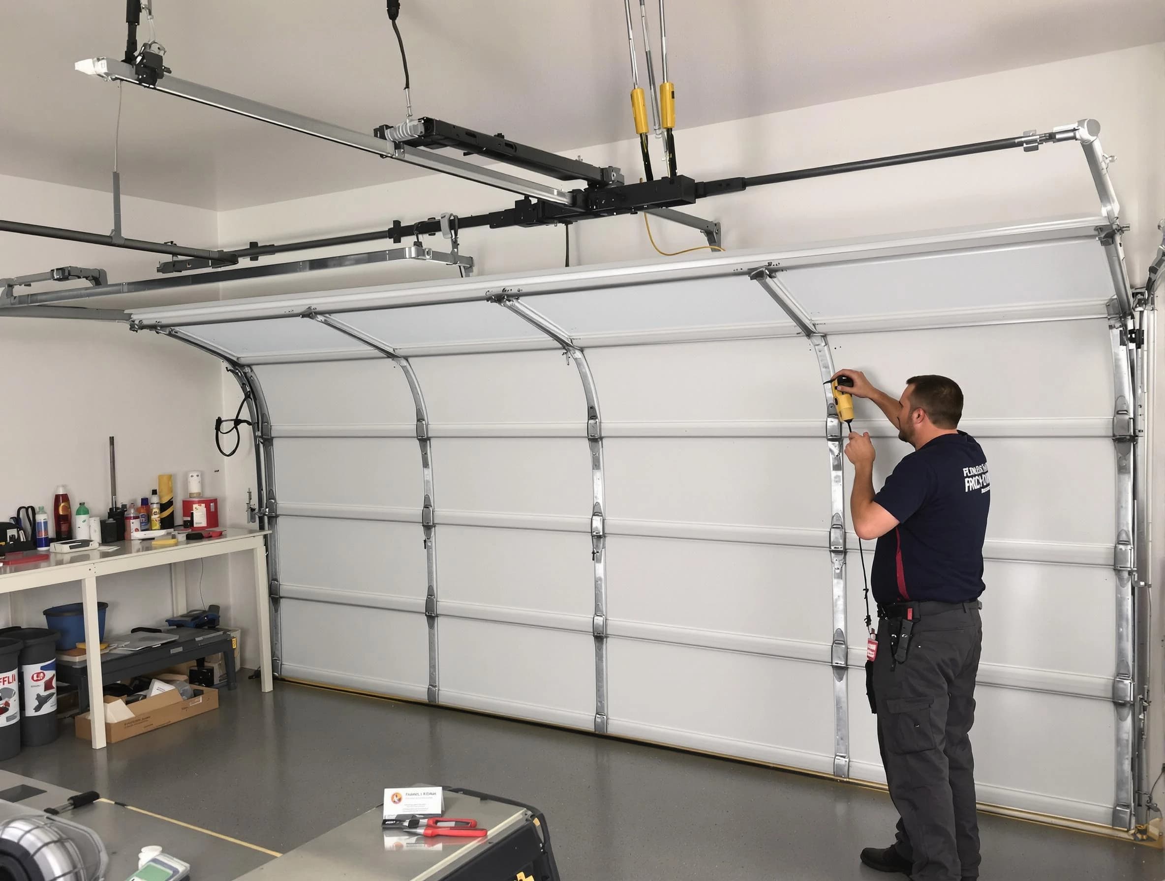 Lochbuie Garage Door Repair certified technician performing overhead door system repair in Lochbuie