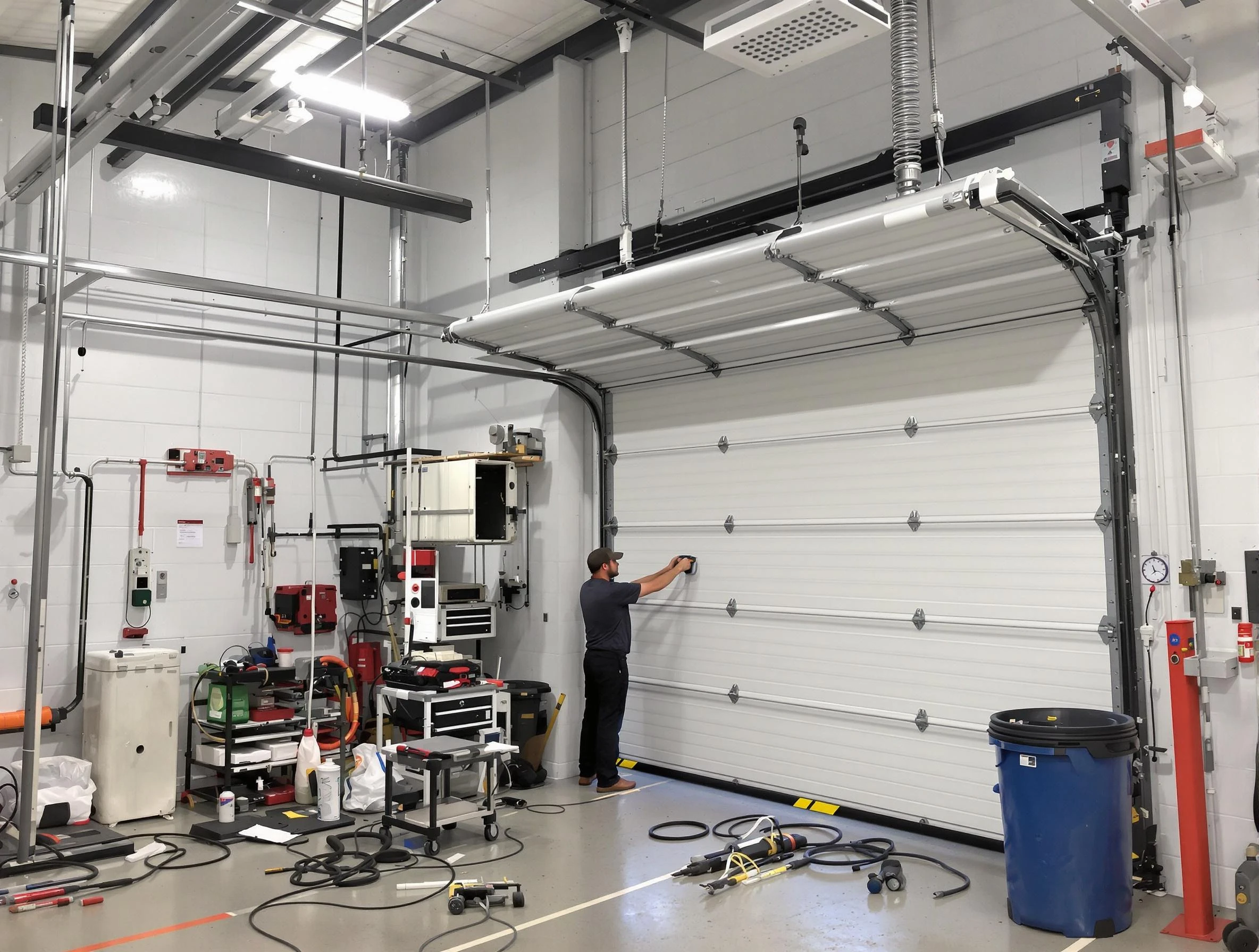 Lochbuie Garage Door Repair certified technician performing commercial door repair at a Lochbuie business facility