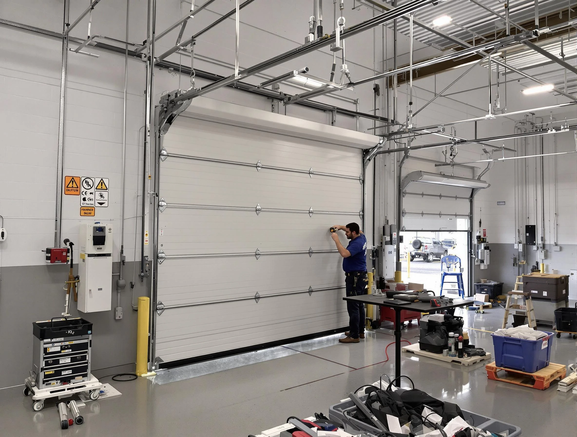 Commercial garage door repair being performed by Lochbuie Garage Door Repair expert in Lochbuie