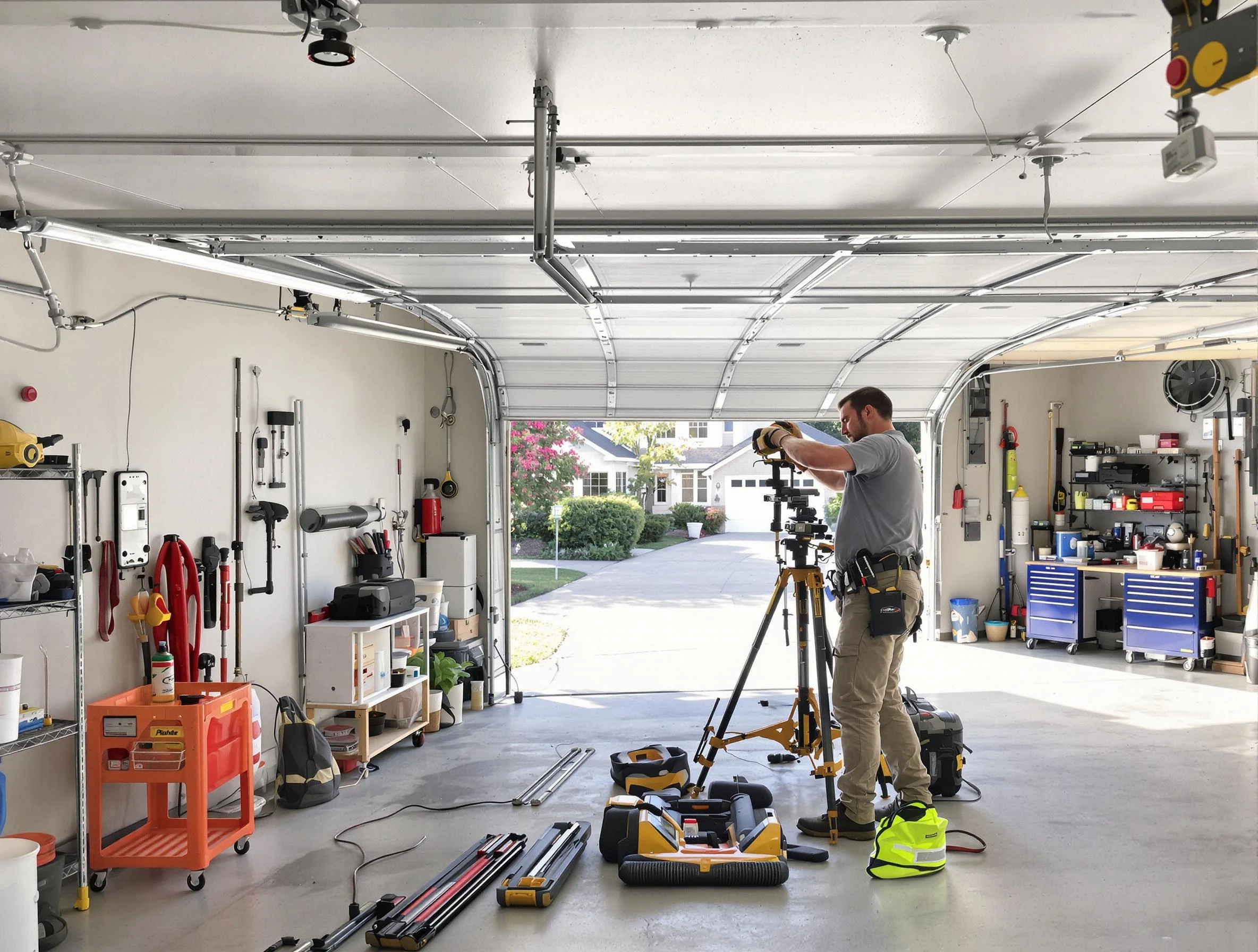 Lochbuie Garage Door Repair specialist performing laser-guided track alignment in Lochbuie